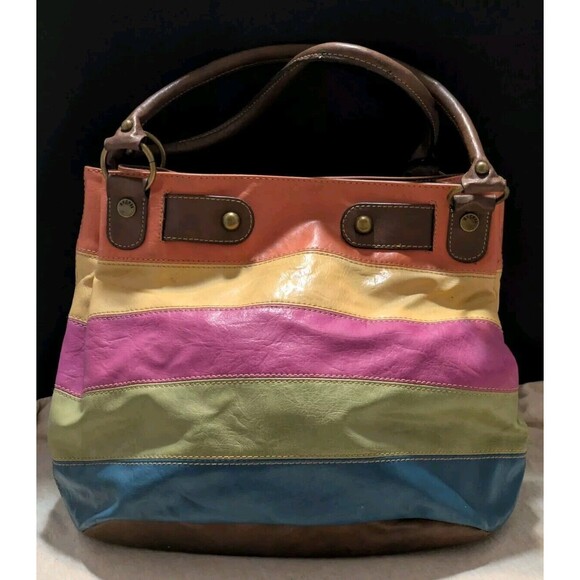 Liz Claiborne Liz & Co Axcess Striped Faux Leather Tote Shoulder Bag 16" X 12" - Picture 1 of 13